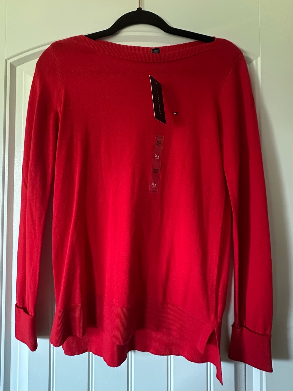 Tommy Hilfiger Red Off-the-Shoulder Lightweight Sweater